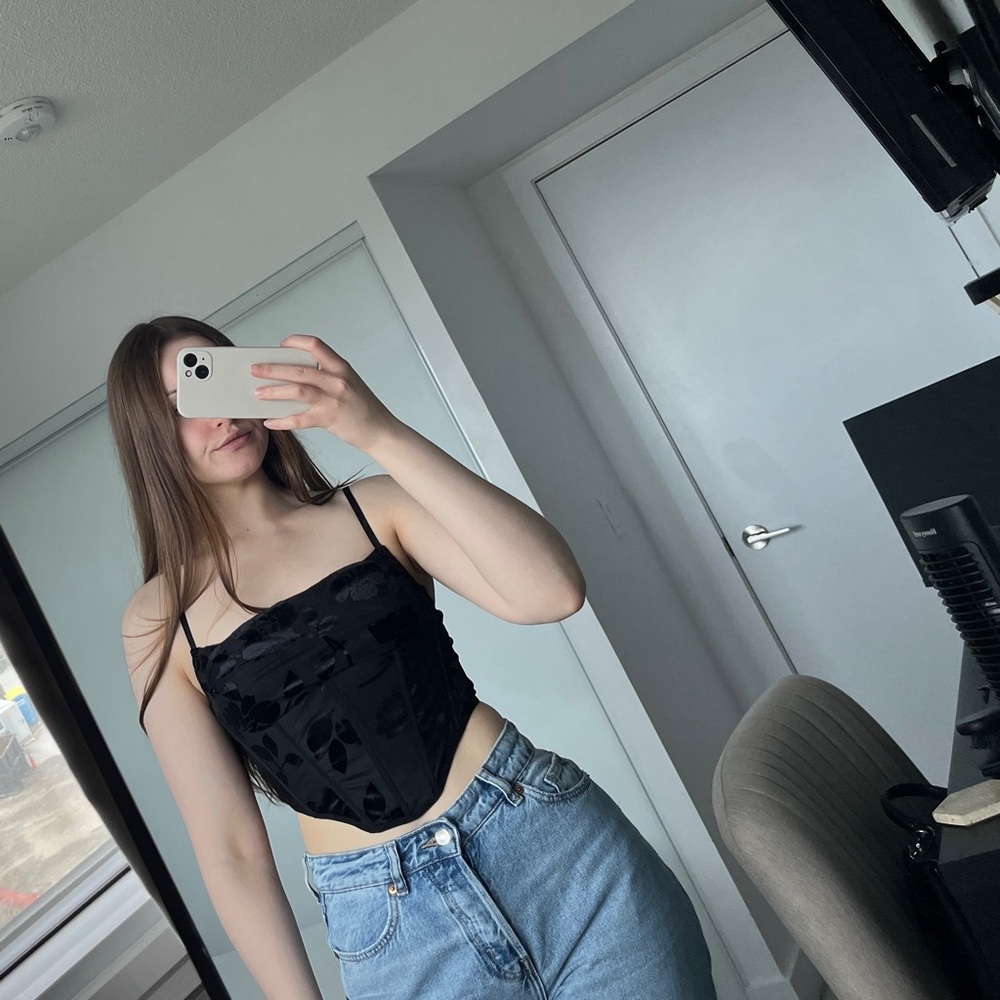 GARAGE | NWOT Burnout Corset Cami Jet Black/Big Rose Small